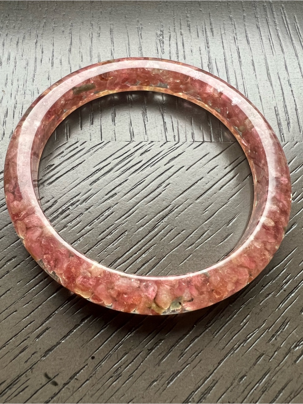 Pink tourmaline in resin hard bangle SIZE 62.1mm - Picture 1 of 10